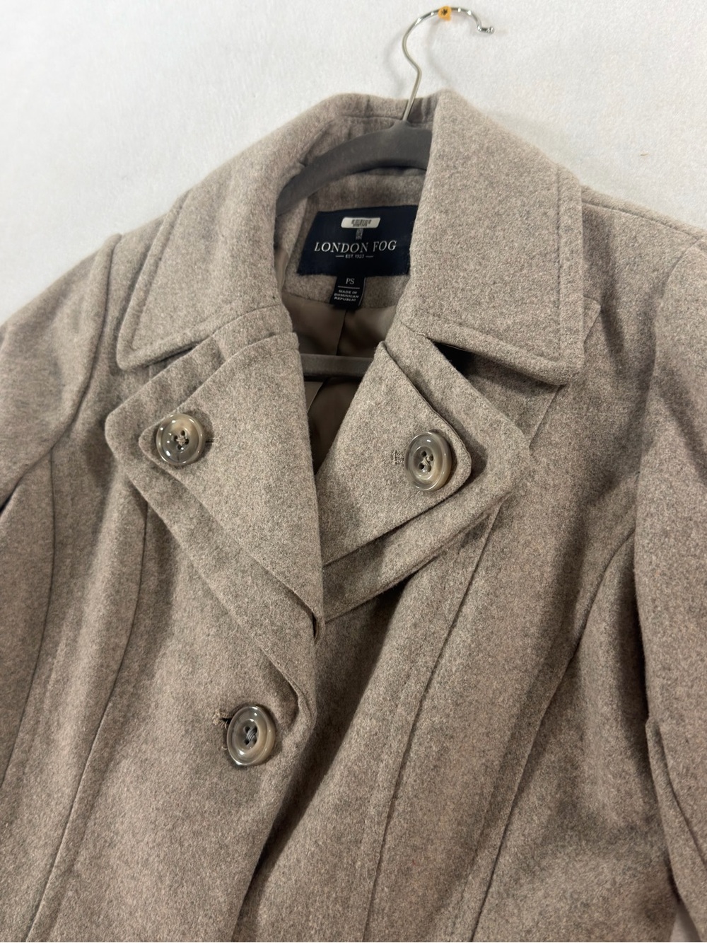 London Fog Taupe Double-Breasted Peacoat